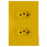 Conjunto Tomada Dupla 10a 4x2 - RECTA MOSTARDA SATIN FOSCO